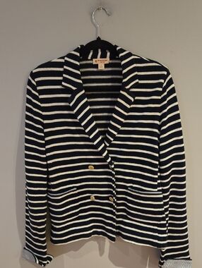 Brooks Brothets Nautical Stripe Double-Breasted Knit Blazer - Navy & White Small